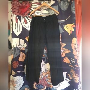 Black Wide-Leg Cotton Trouser Pants